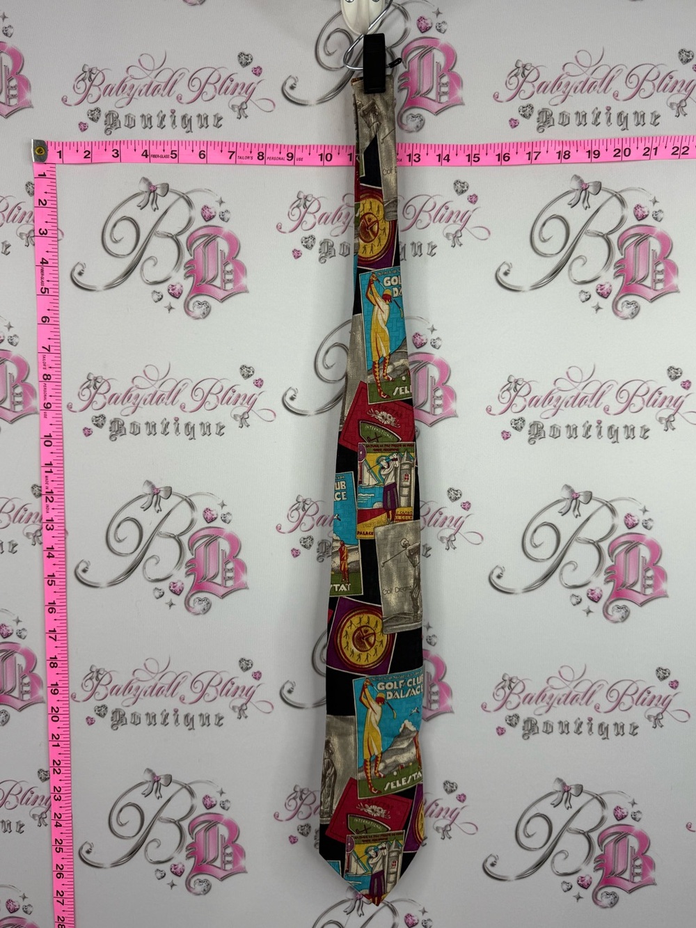 bill blass tie golf golfing Multi-Color Vintage Graphic Panel Tie